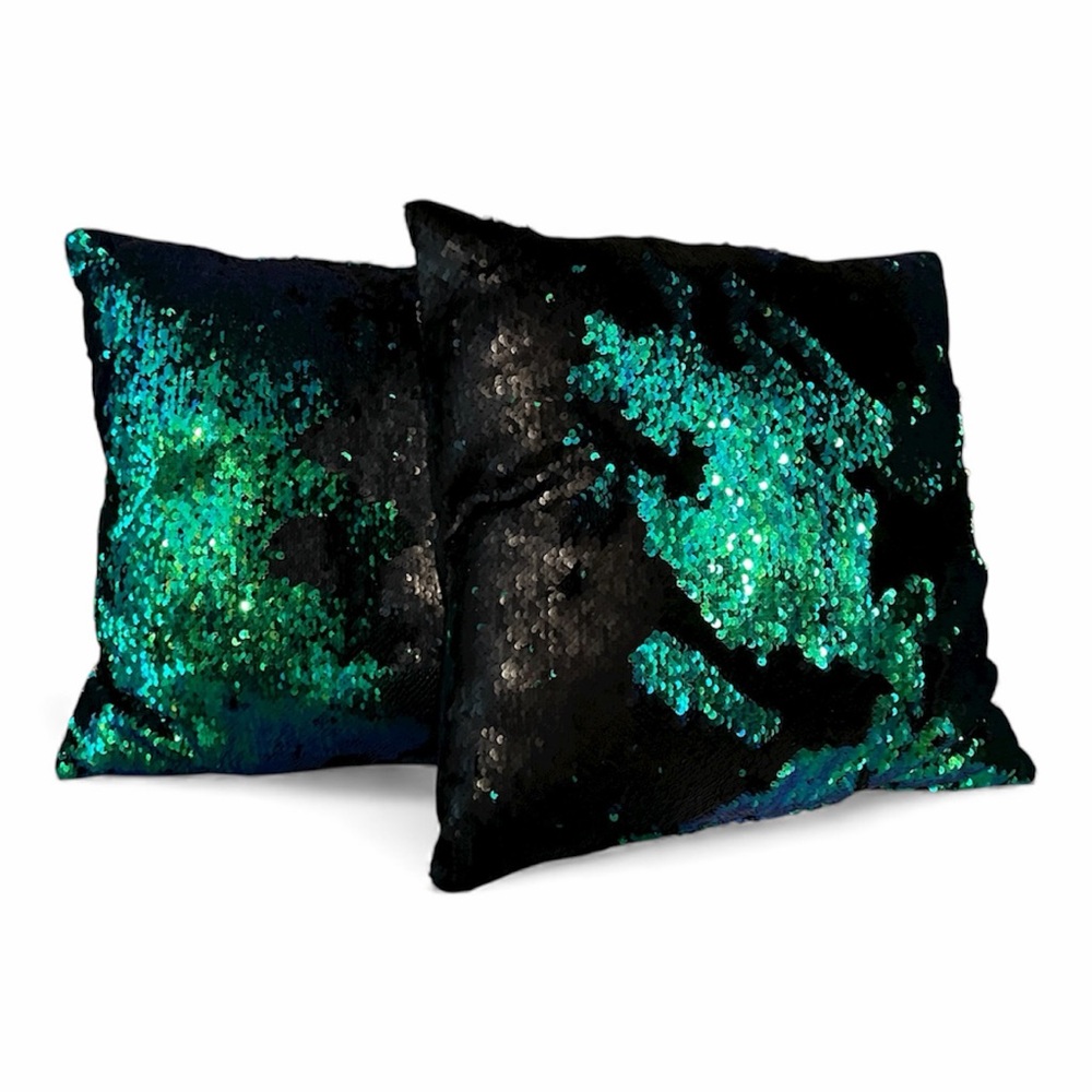 Reversible Sequin Throw Pillow Set - Black and Green